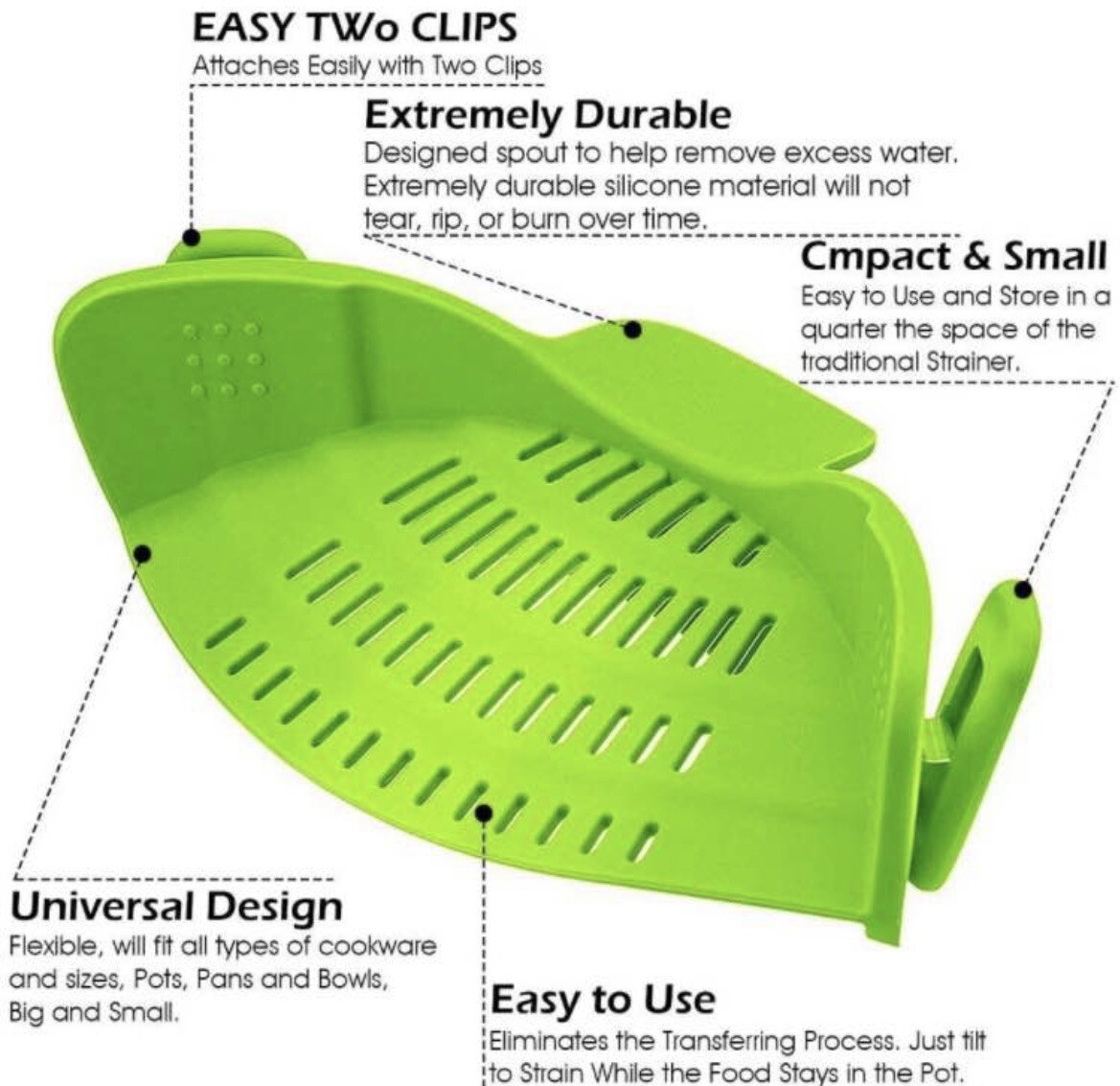 Kitchen Snap Silicone Food Strainer Clip on Colander Heat Resistant Adjustable gallery