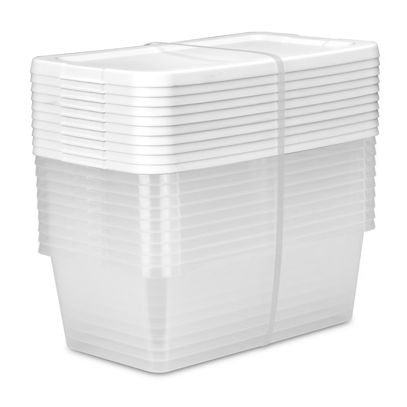 Sterilite 6 Qt Clear Storage Bin, Snap-on White Lid, 20-Pack, Stackable Plastic gallery