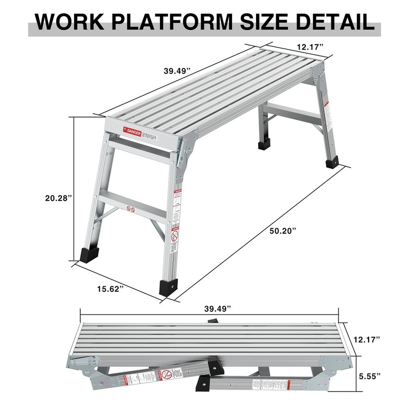 Work Platform Aluminum Portable Bench Folding Ladder Capacity 225 LBS 40" gallery