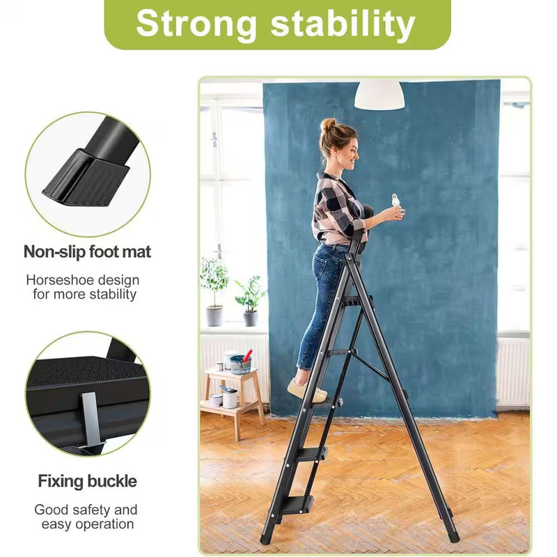 5-Step Iron Lightweight Step Stool (9 Ft. Reach), 330 Lb. Load Capacity, with a gallery