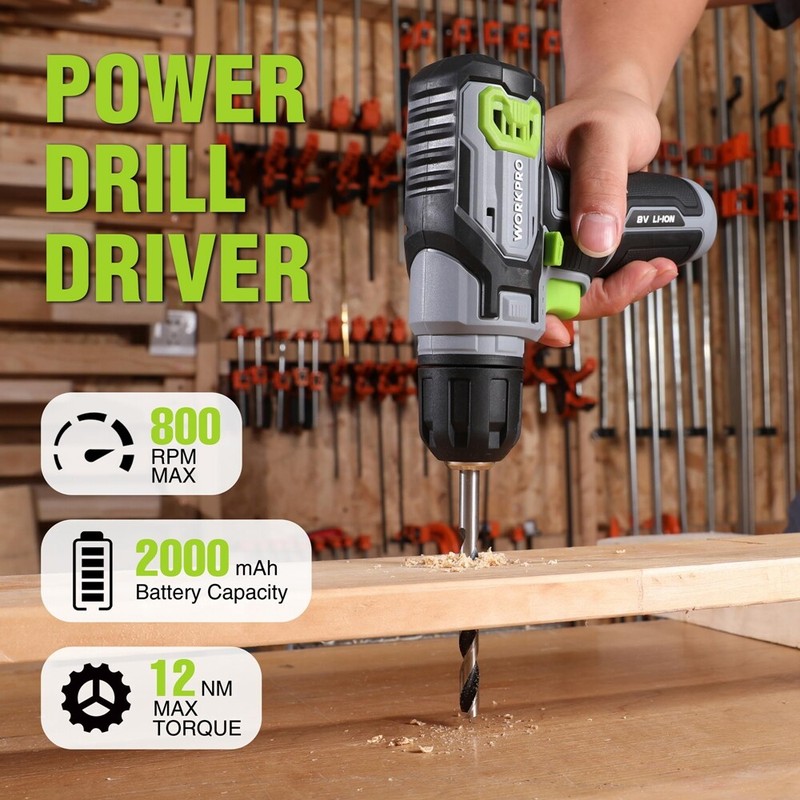 WORKPRO Cordless Power Drill Set 8V Drill Driver 2.0Ah Electric Screwdriver Kits gallery