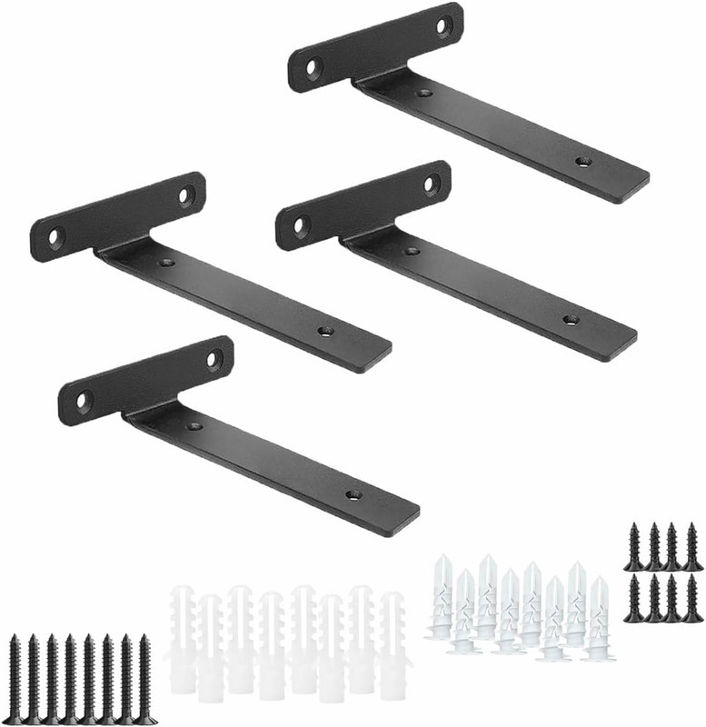 4 Pack Floating Shelf Brackets,4 Inch Heavy Duty Industrial Wall Shelf Bracke... gallery
