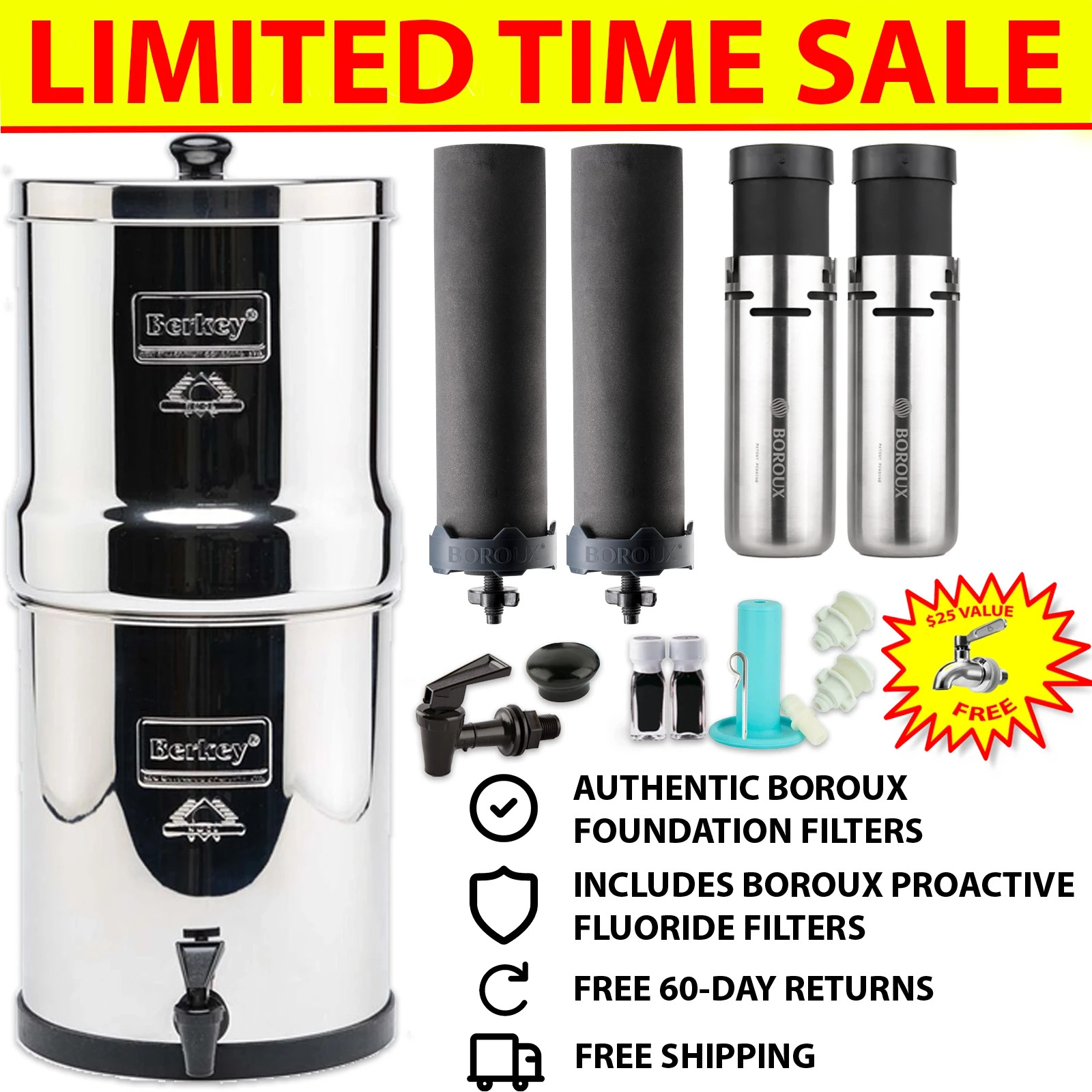 Big Berkey Water Filter with 2 Boroux Foundation Black and 2 Fluoride Filters gallery