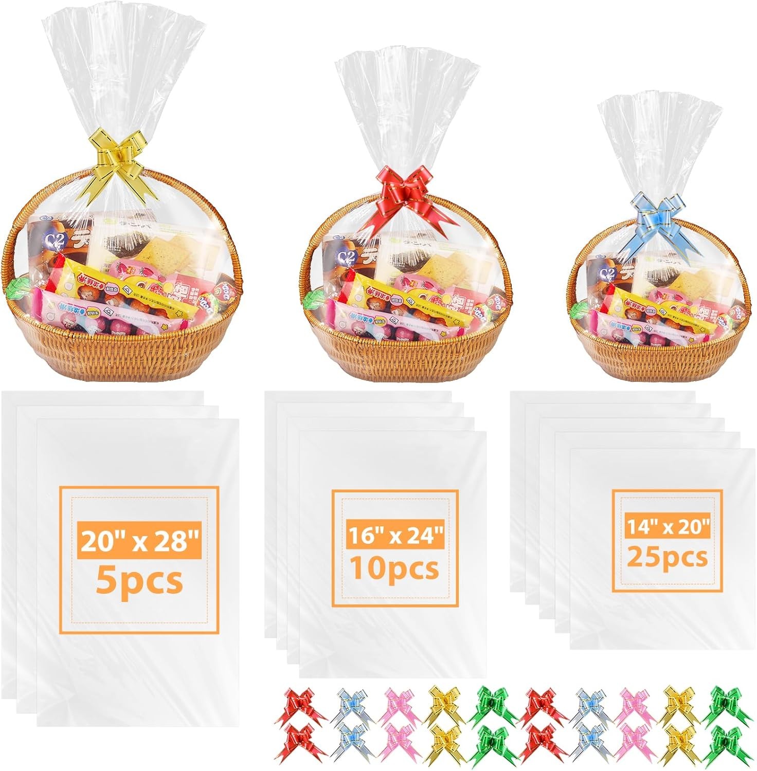 90PCS Shrink Wrap Bags for Christmas Basket 20x28 16x24 14x20in 3 gallery