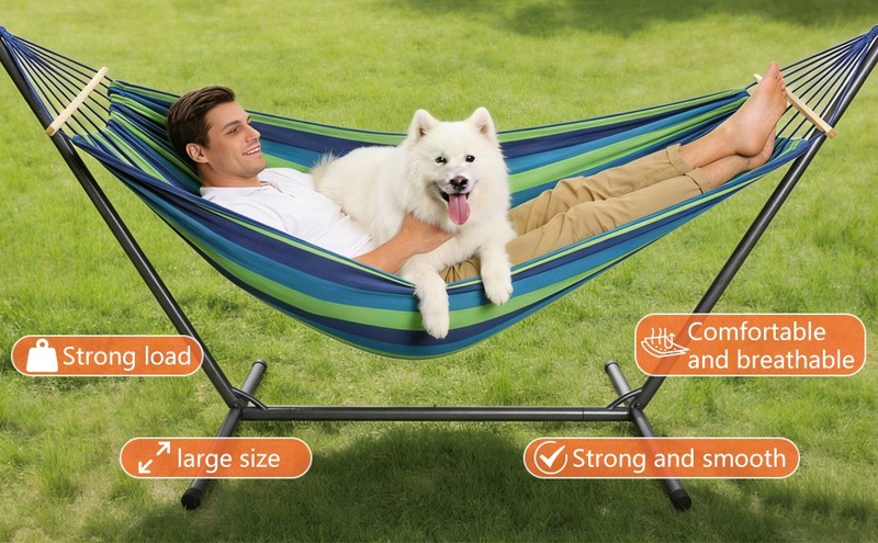 9 Ft Double Hammock With Space Saving Steel Stand Outdoor Portable Carrying Case gallery