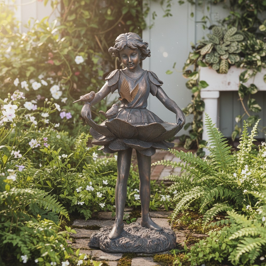 Unique Hand-Painted Angel Fairy Bird Feeder & Bath - Weather-Resistant Decor gallery