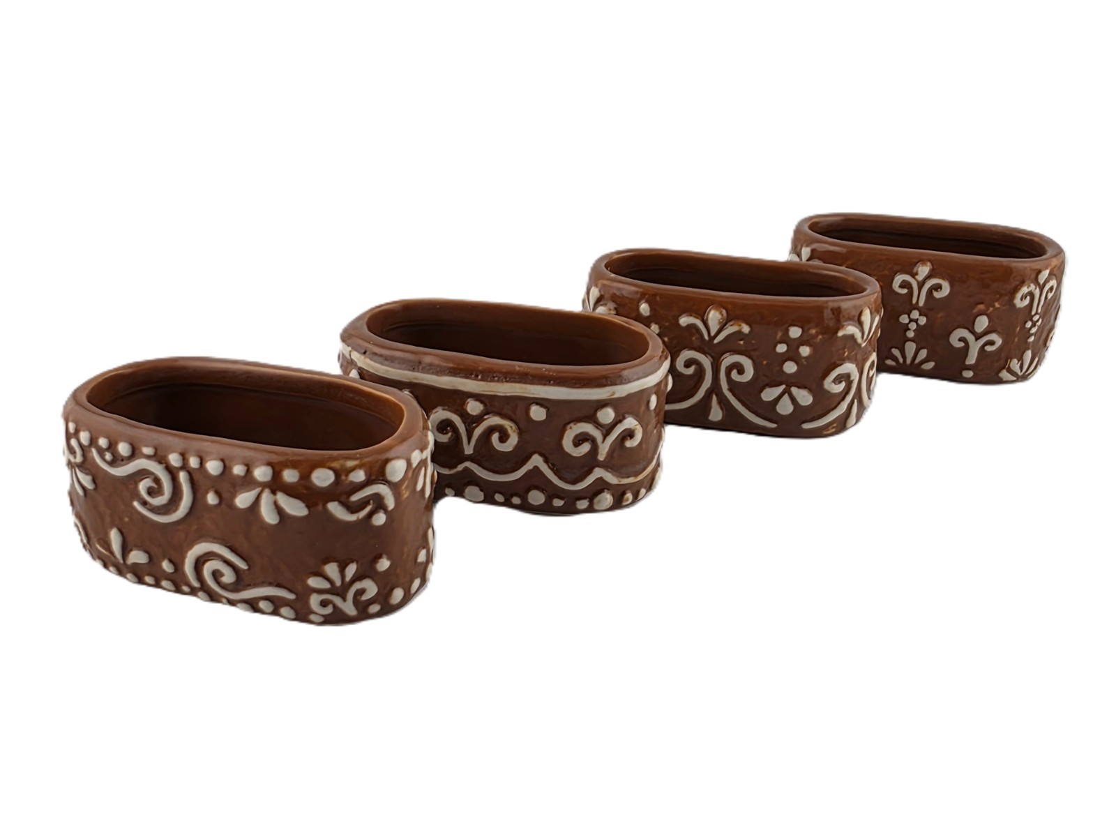 Pottery Barn Iced Gingerbread Stoneware Napkin Rings Mixed Set of 4 NEW in Box gallery