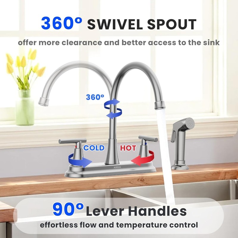 HURRAN 2-Handle Kitchen Faucet w/ Pull-Out Sprayer Nickel gallery