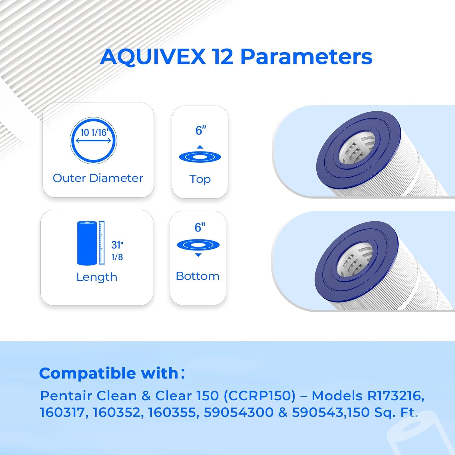 AQUIVEX CCRP150 Pool Filter Cartridge – 2-Pack, 150 sq ft gallery