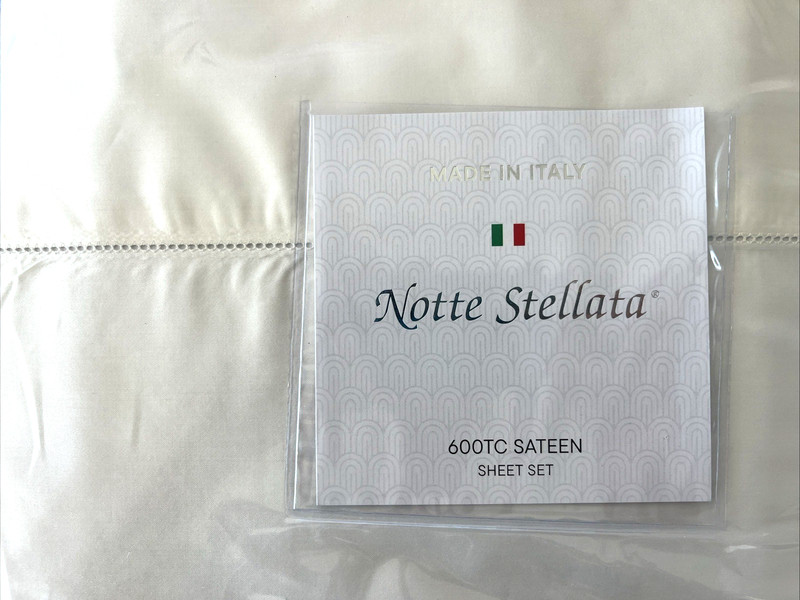 Notte Stellata~QUEEN Sheet Set~600 TC~100% COTTON Sateen~IVORY~Made in ITALY~NWT gallery