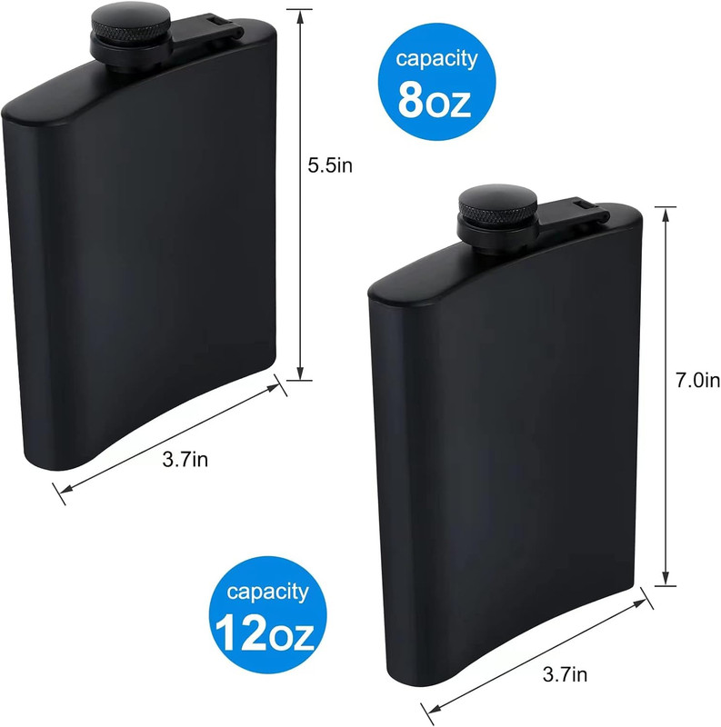 2 Pack Stainless Steel Hip Flask Set with Funnel & Cups Matte Black 8oz 12oz gallery