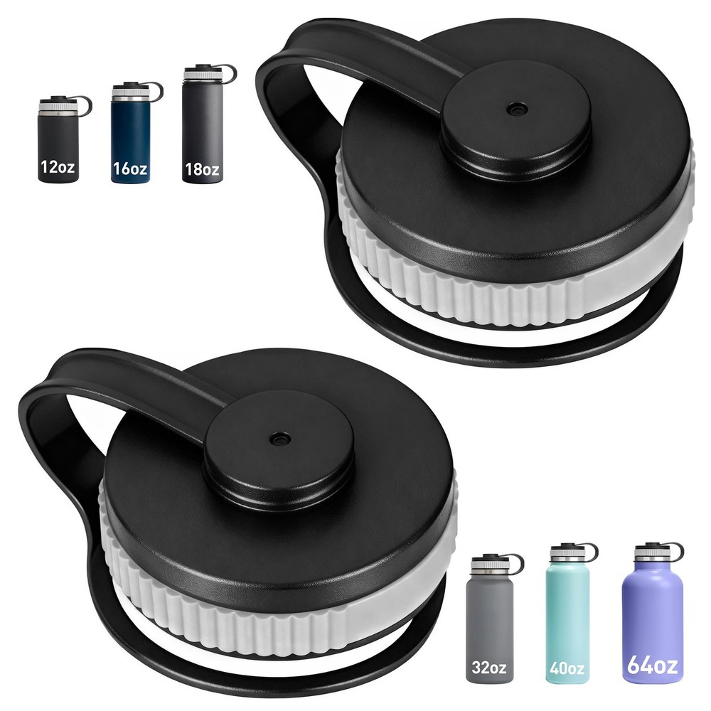 2Pcs Replacement Lid for Hydro Flask Wide Mouth 12, 16, 18, 32, 40 oz Black