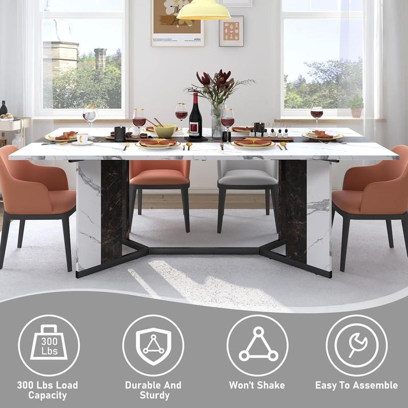 71 Inch Large Rectangular Dining Table for 6-8 People Dining Table with Marble gallery