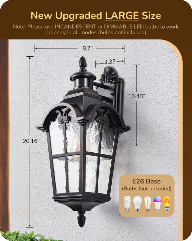 20.2" Large Motion Sensor Outdoor Wall Lights, Dusk to Dawn Exterior Sconce gallery