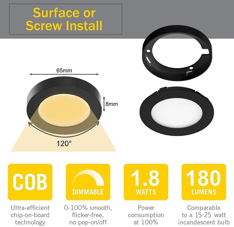 Wireless Dimmer Under Cabinet Puck Lights 6 Pack 3000K Black 12W Total gallery