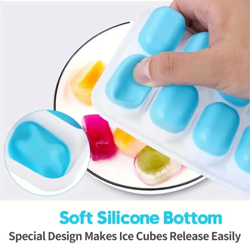14-Cube Silicone Ice Tray with Lid, Soft Bottom, Easy Release for DIY Cold Drink gallery