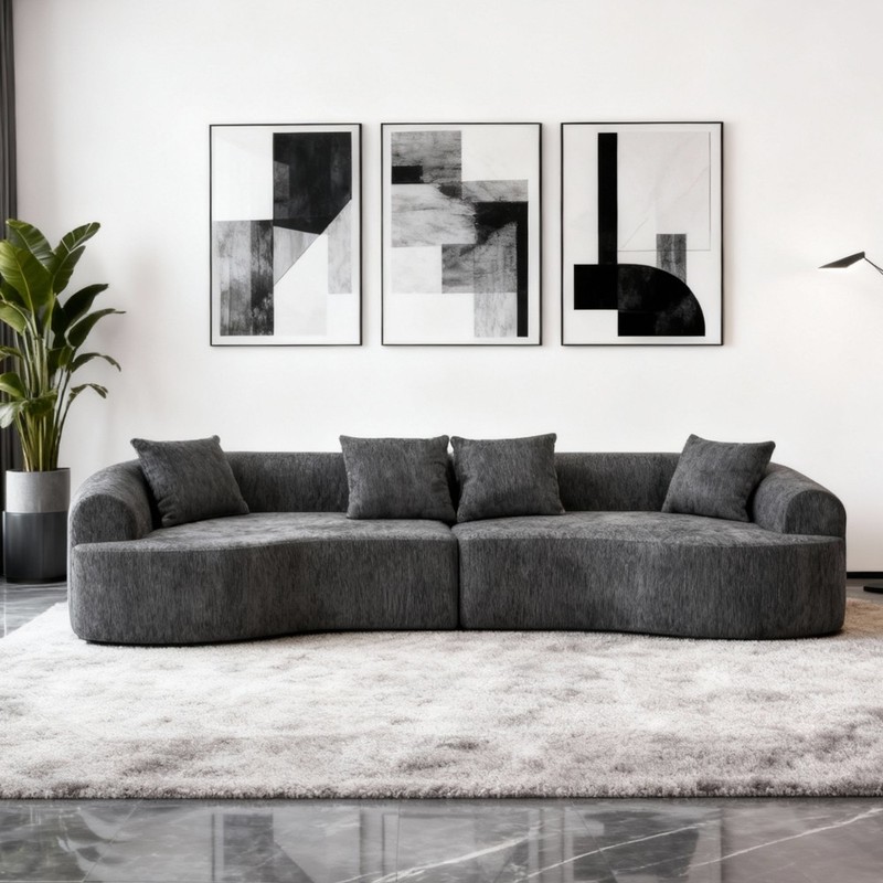 Curved Boneless Sofa,Compression Modular 108'' Sectional,Grey High-Density gallery