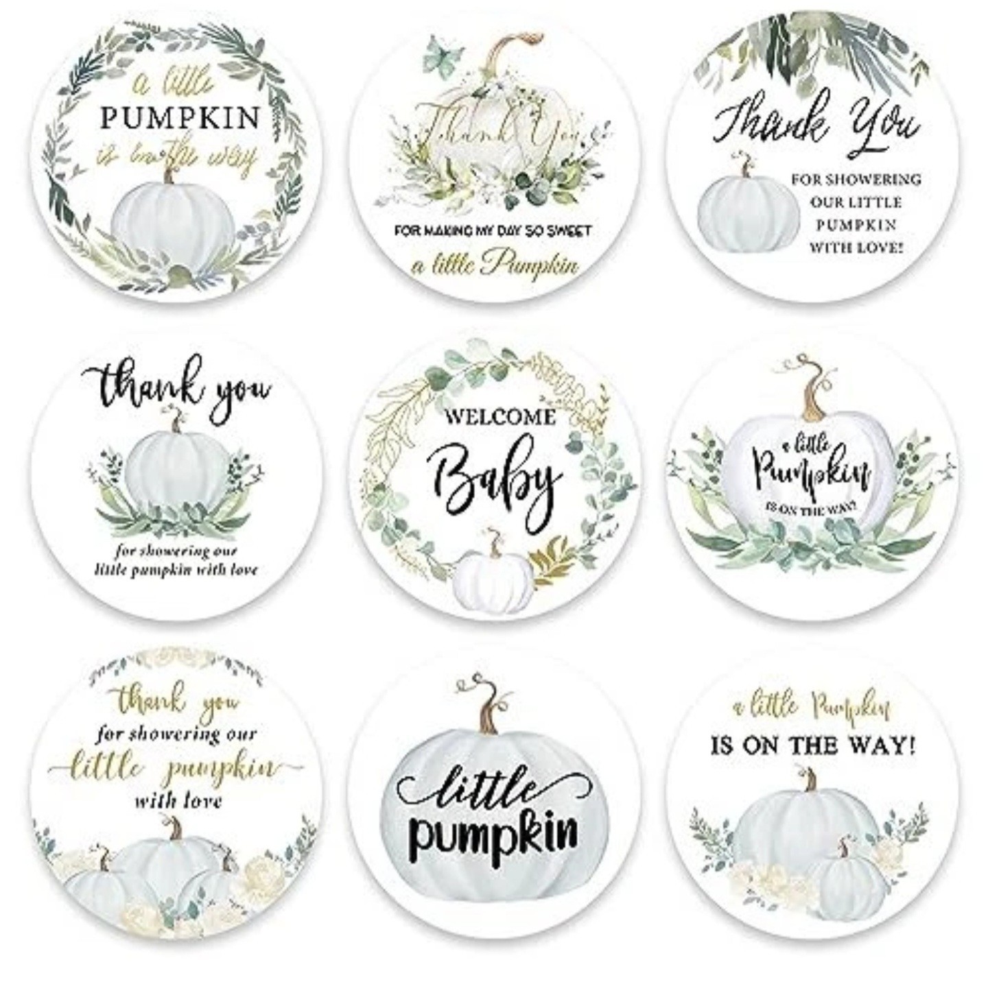 90 Count LITTLE PUMPKIN Fall Baby Shower Thank You Stickers, Welcome Baby NEW gallery