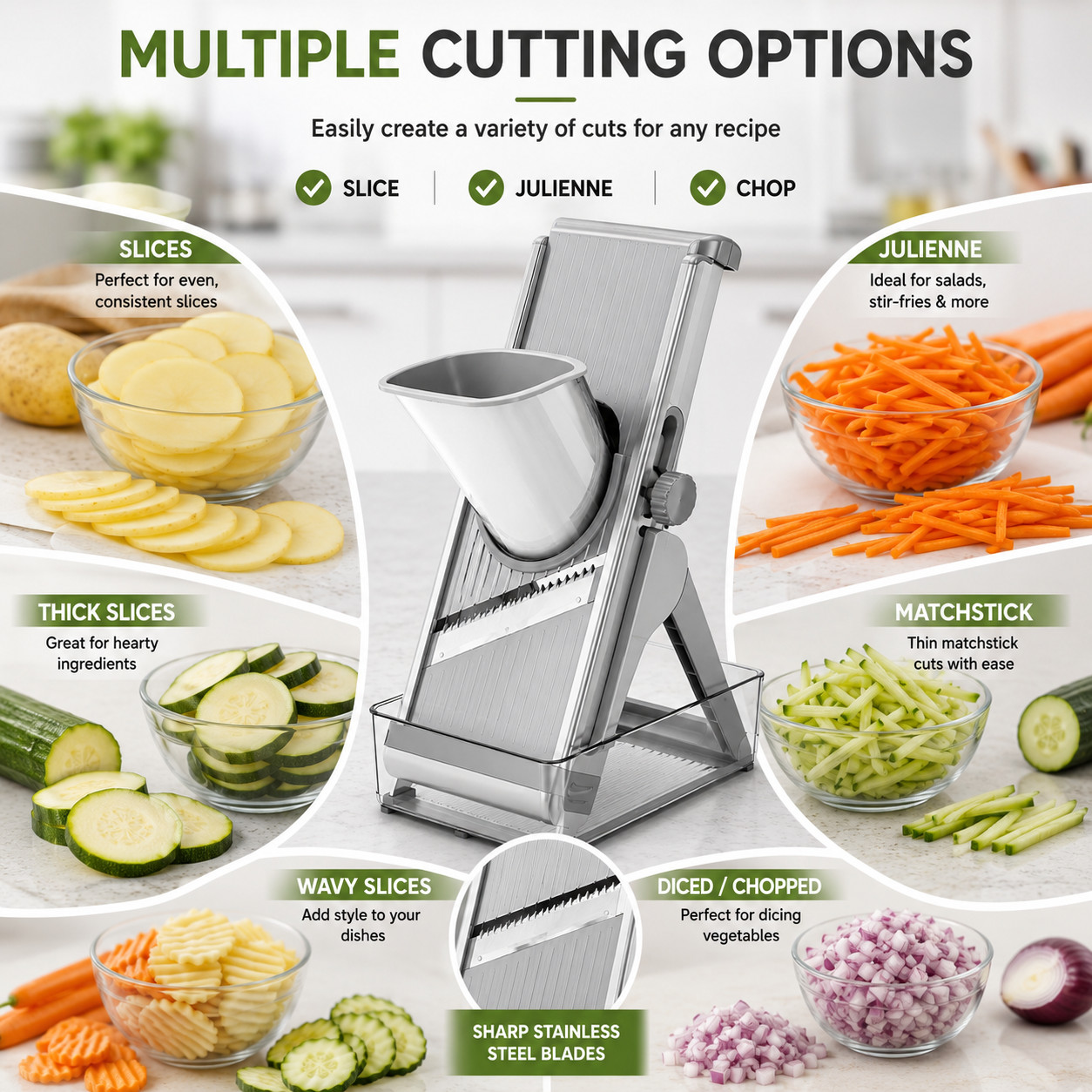 Adjustable Stainless Steel Vegetable Slicer Chopper Mandoline Cutter Kitchen Too gallery