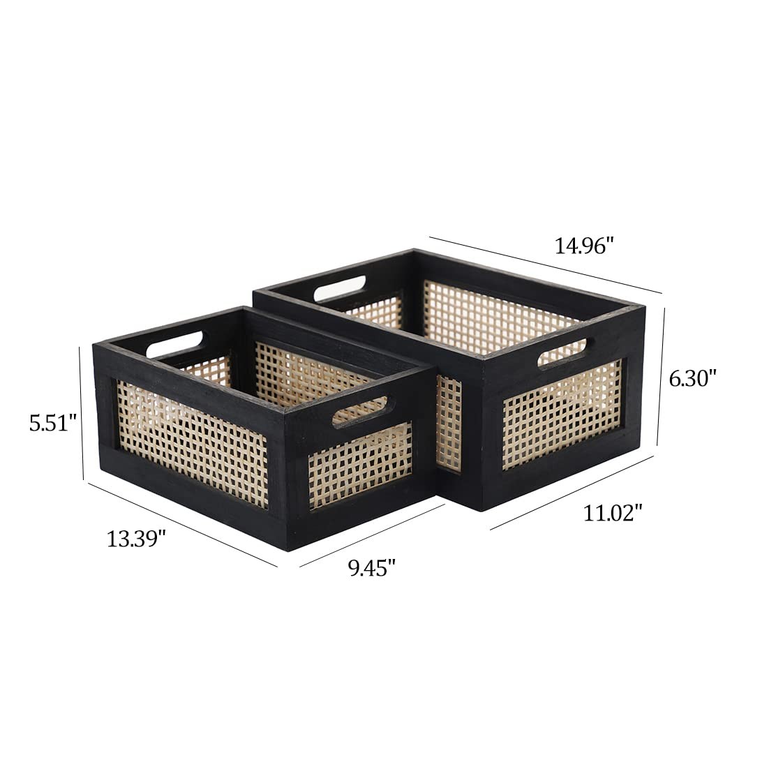 Wood Baskets, Rattan Storage Baskets for Organizing, Black, Set of 2 gallery
