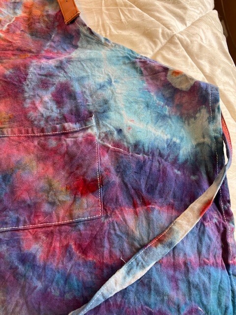 Hand Tie Dyed/Hand Geode Tied Canvas Apron with Faux Leather Trimmed - Rainbow gallery