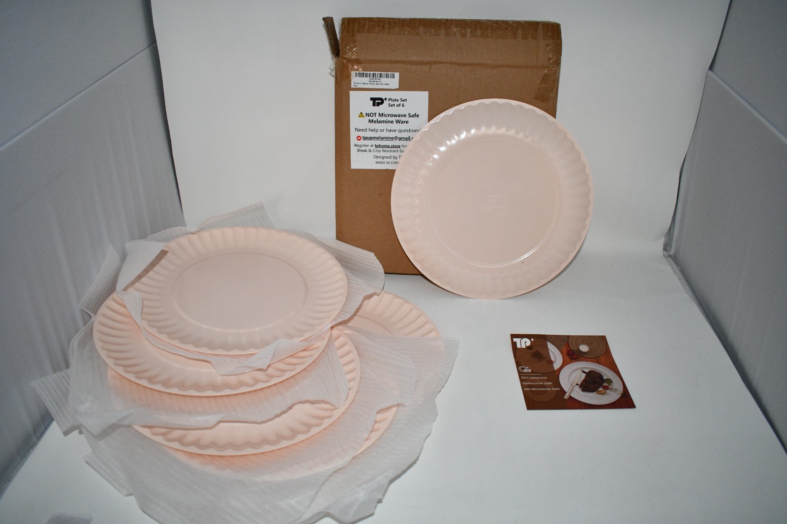 TP 10.5" Reusable Melamine Dinner Plates, Set of 6, Light Pink, NWT gallery