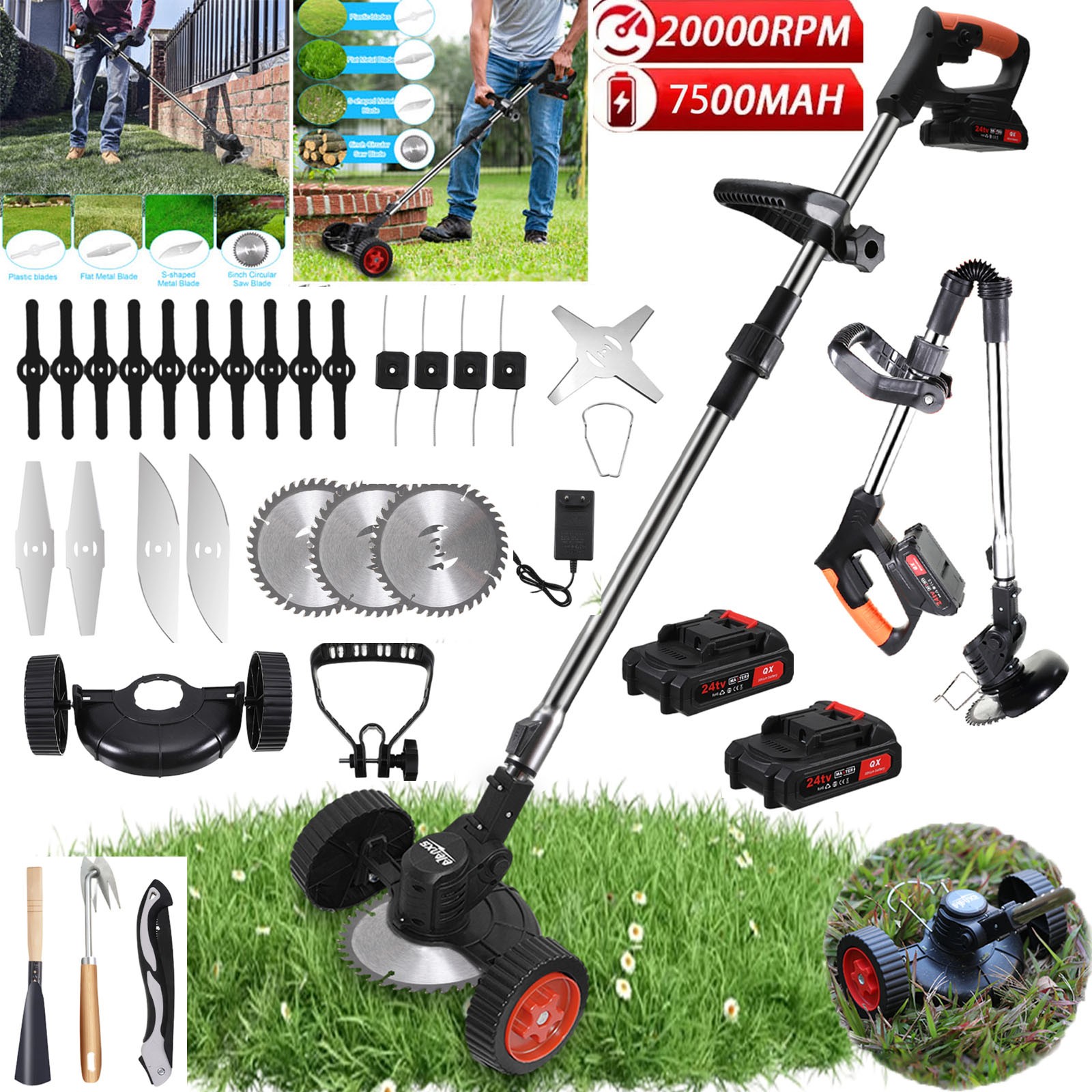 Electric Cordless Grass String Trimmer Lawn Edger Weed Wacker Cutter +2 Battery gallery