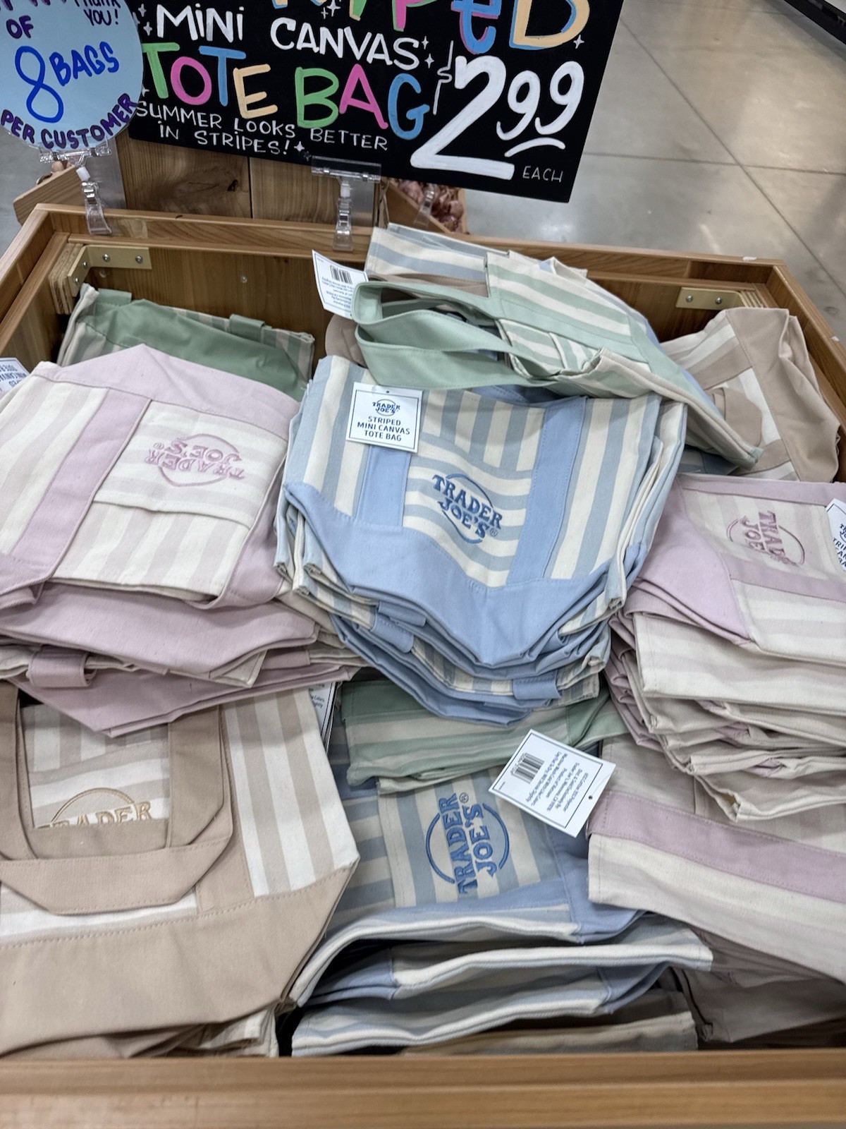 Trader Joe’s Mini Pastel Stripe Canvas Tote Bag Limited Edition Set Of 4-BNWT gallery