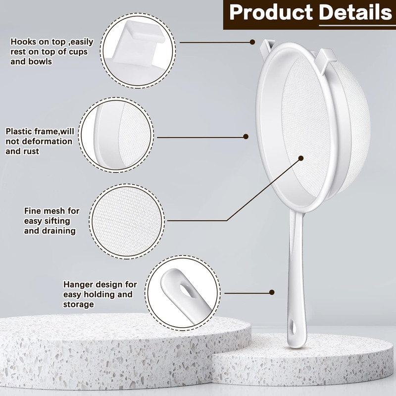 3 Pcs Plastic Nylon Mesh Strainer Colander with Handle Double Ear Fine Food Mesh gallery