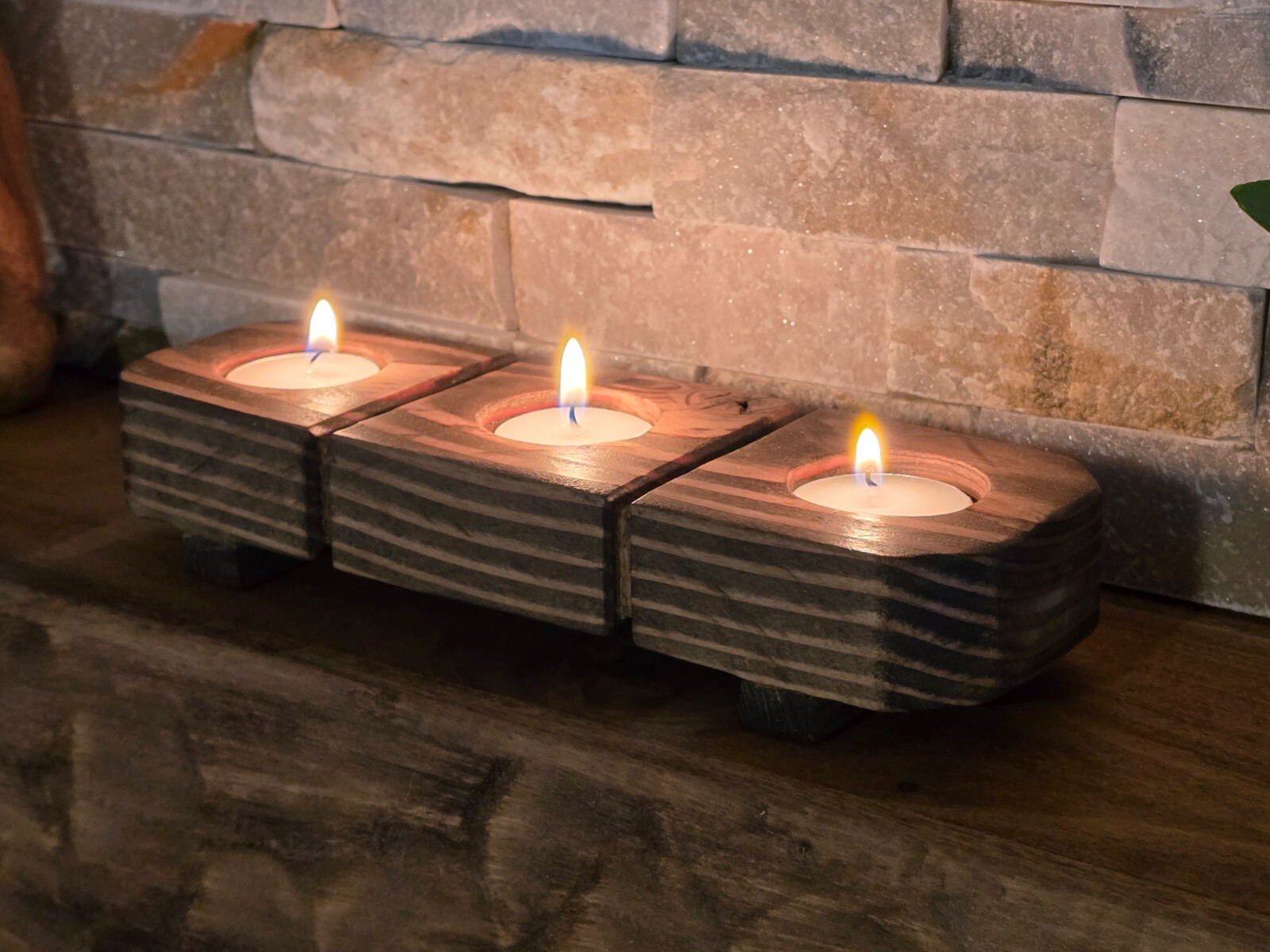 Tealight Candle Holder Hand Crafted Rustic Reclaimed Wood Dark Walnut Stained gallery
