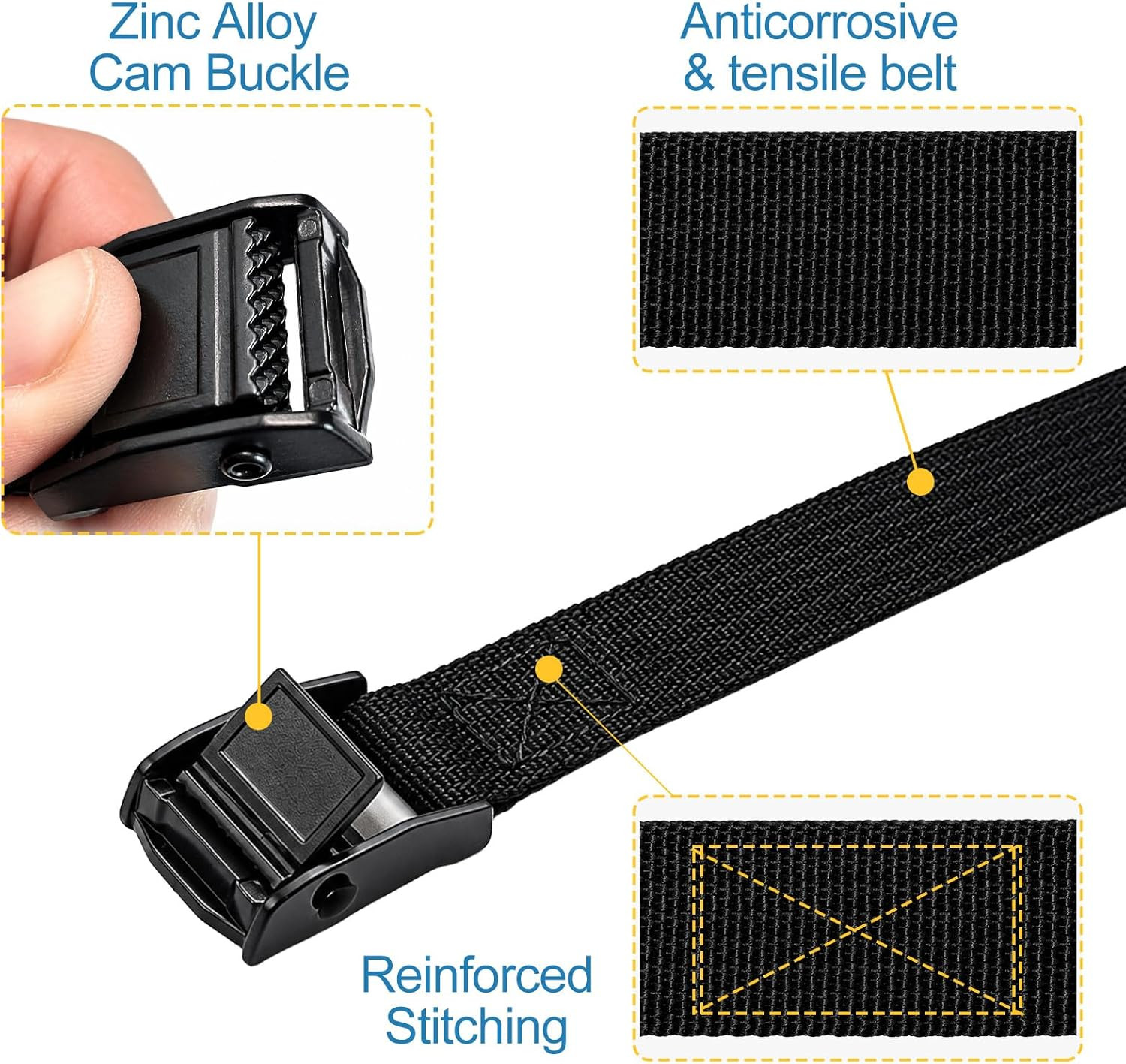 0.78" X5' Adjustable Cam Buckle Lashing Straps, Tie down Straps for Cargo, Truck gallery