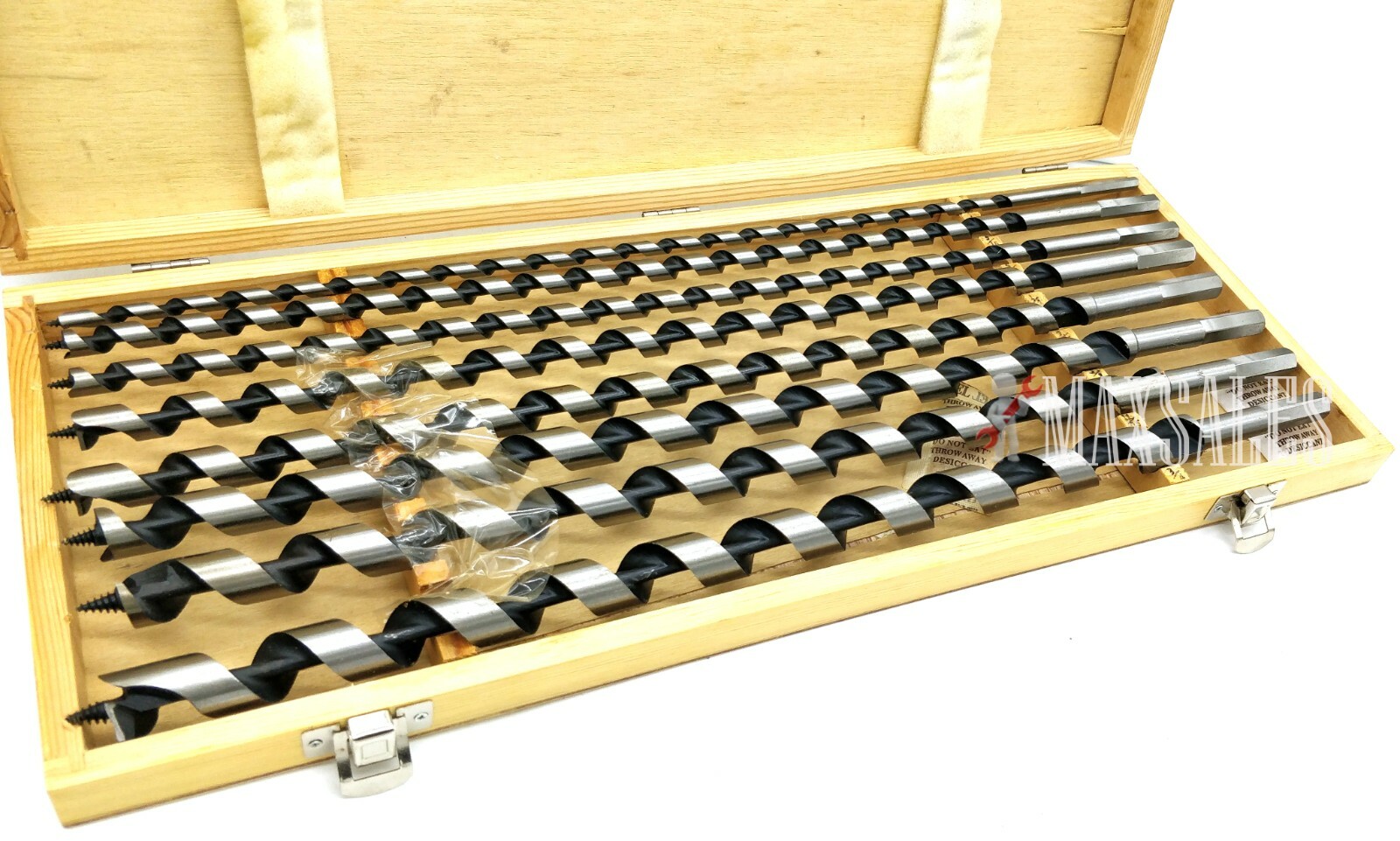 8Pcs Auger Drill Bit Set 18" Extra Long Wood Drills With Wood Case New gallery