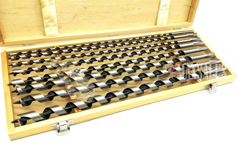 8Pcs Auger Drill Bit Set 18" Extra Long Wood Drills With Wood Case New gallery