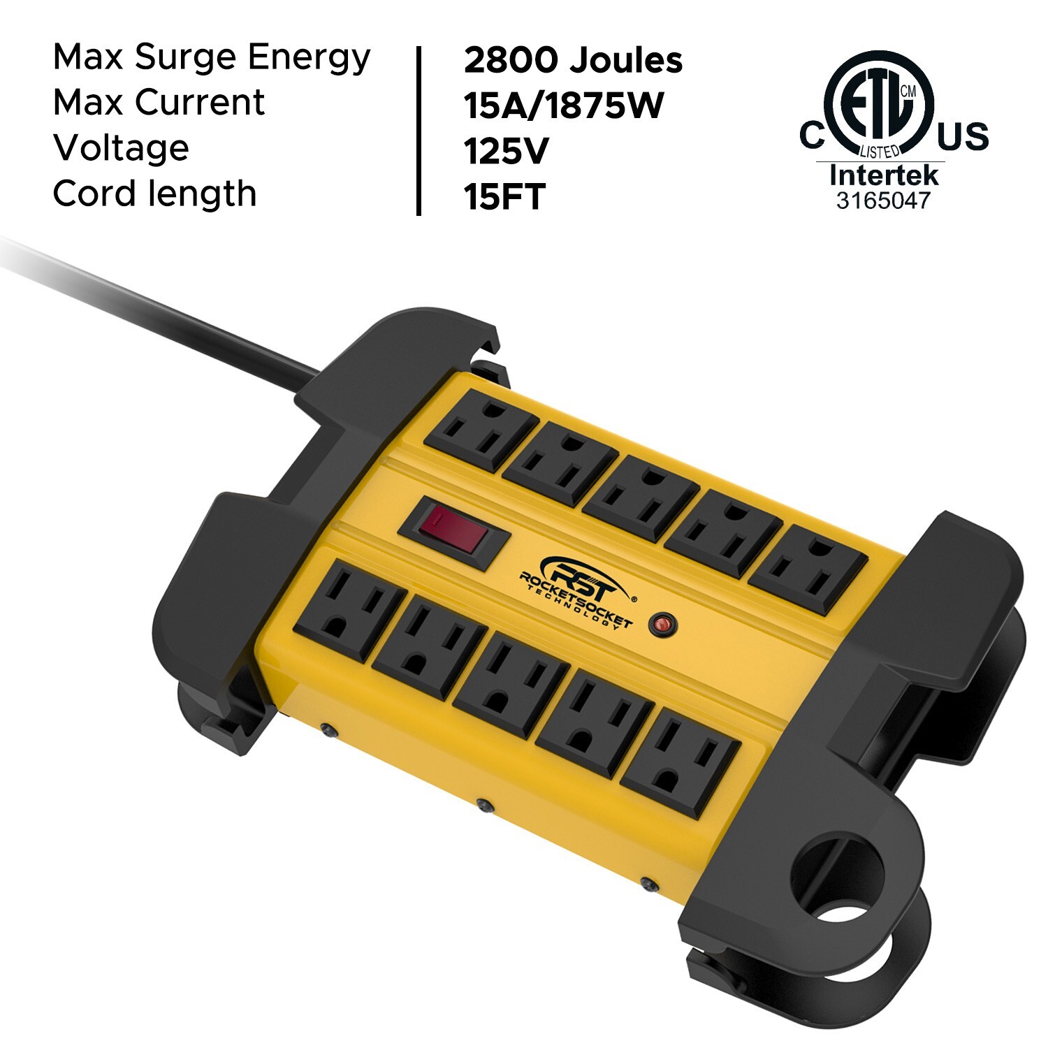 CRST 10-Outlets Heavy Duty Power Strip Metal 2800J Surge Protector 15 ft cord gallery