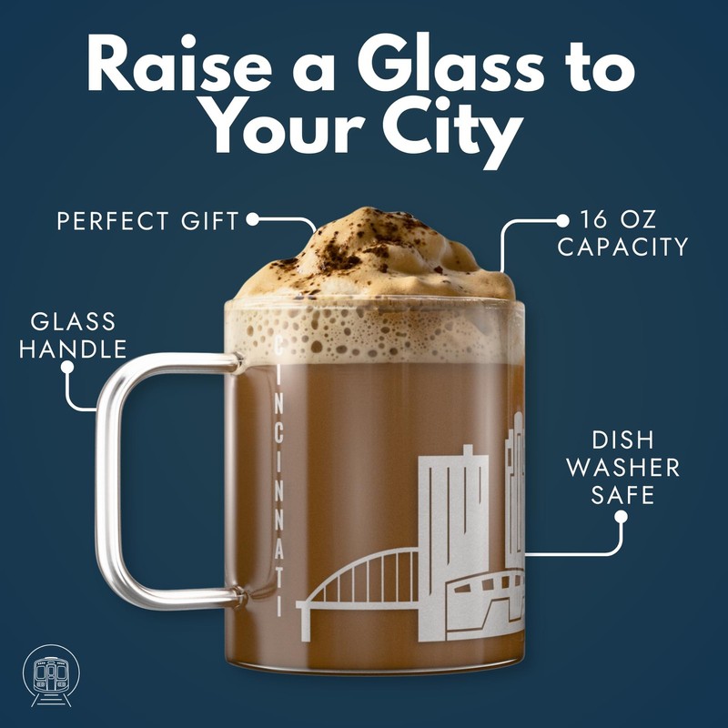Greenline Goods - Cincinnati, OH Skyline Glass Coffee Mugs (Set of 2), 15 oz - E gallery