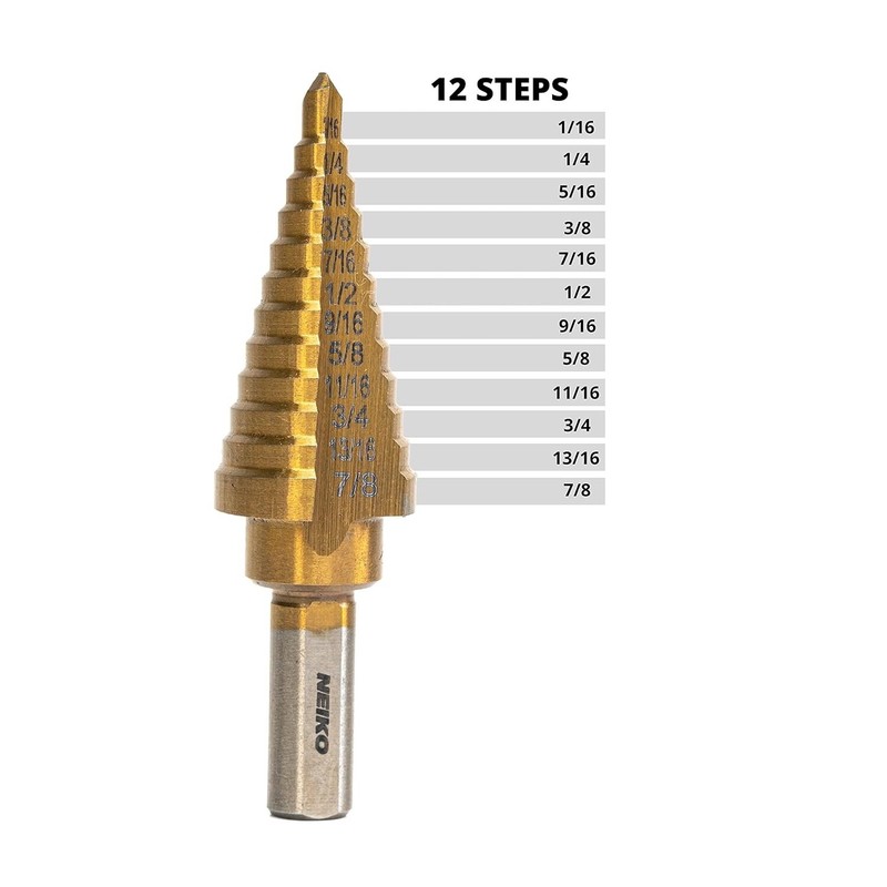 NEIKO 10185A Titanium Step Drill Bit, High-Speed Alloy-Steel Bit, Hole Expander gallery