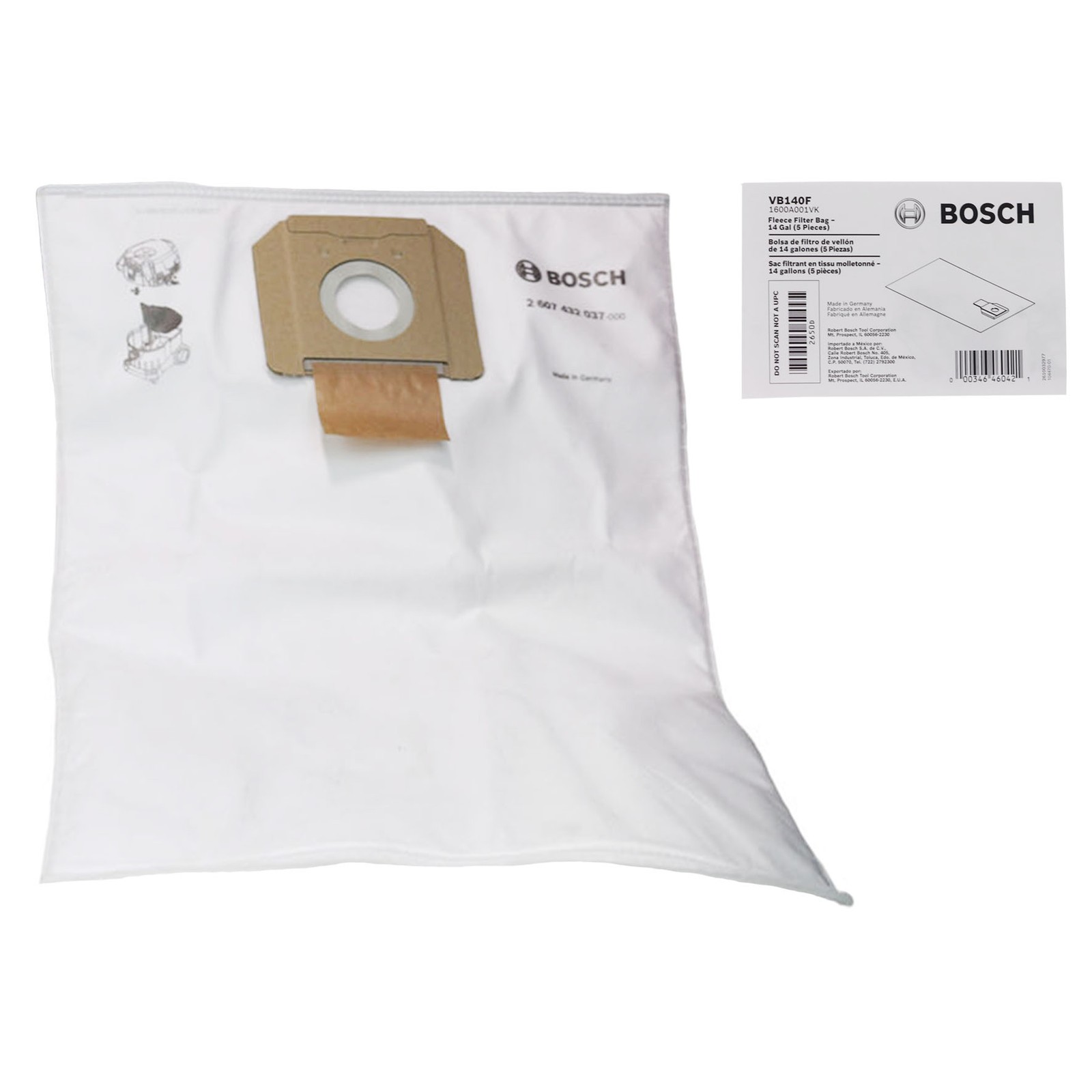 Bosch VB140F 5-Pack 14-Gallon White Fleece Filter Bags for VAC140 (2-Pack) gallery