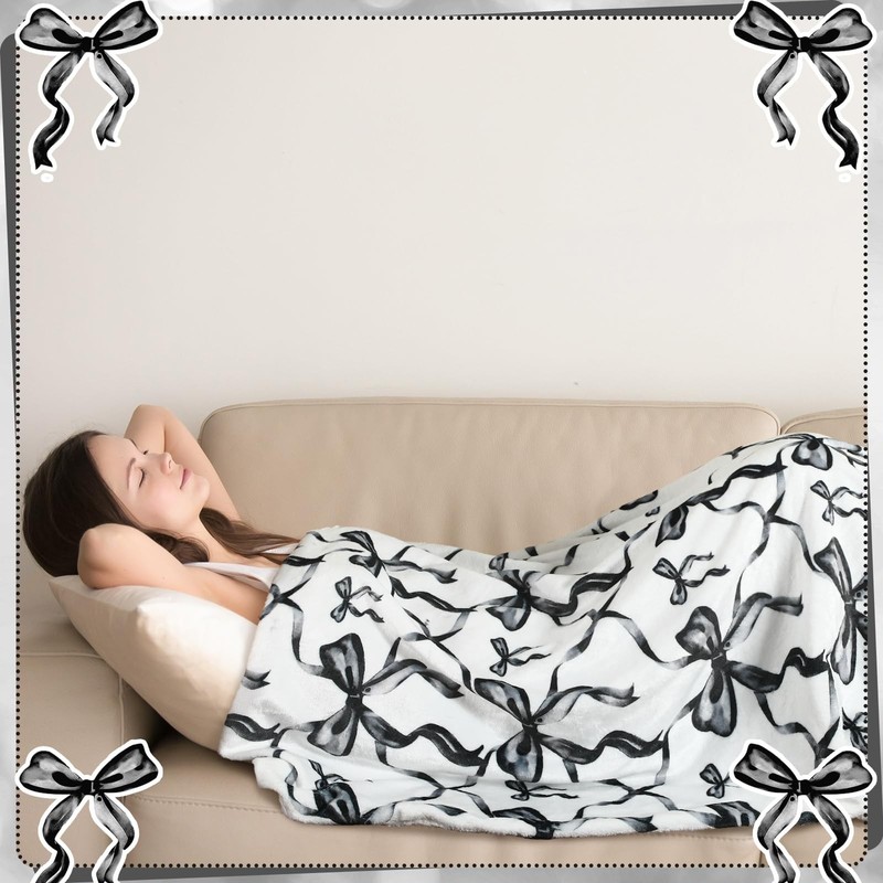 Buryeah Black Bow Throw Blanket Valentine's Day 50 x 60 inches, gallery