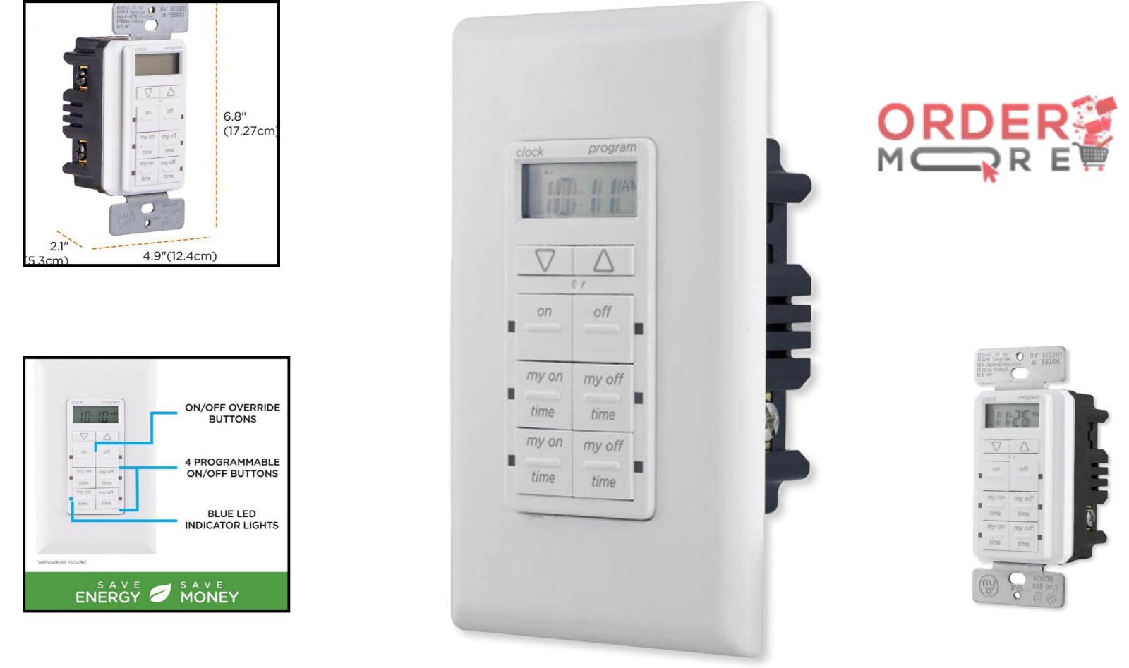 In-Wall Digital Timer 4 Programmable Buttons 24-Hour Cycle Indoor Outdoor Lights gallery