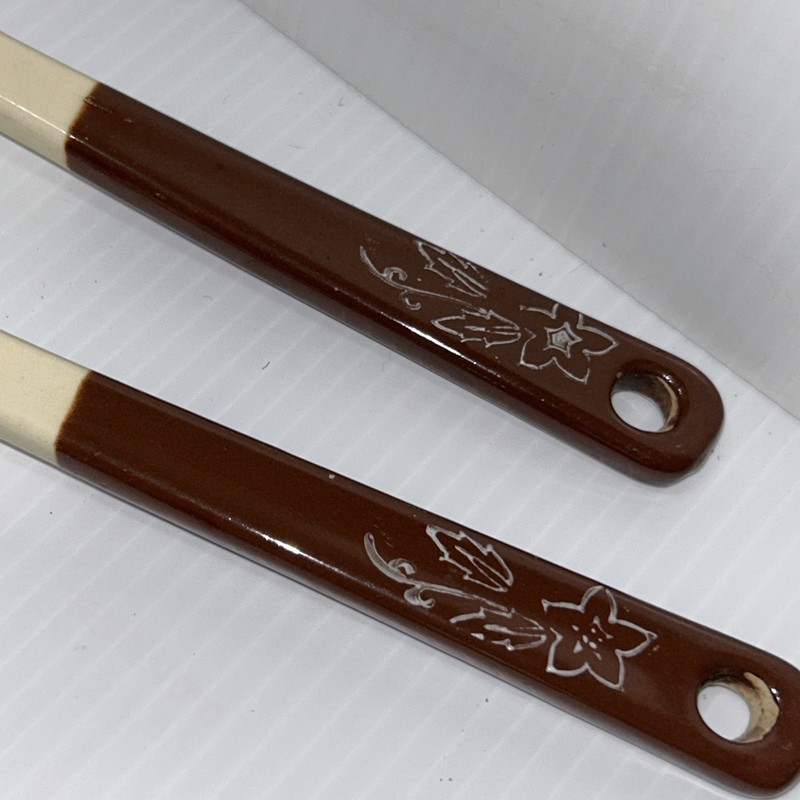 Russel Wright Fork and Spoon Salad Set Woodfield Brown Handle gallery