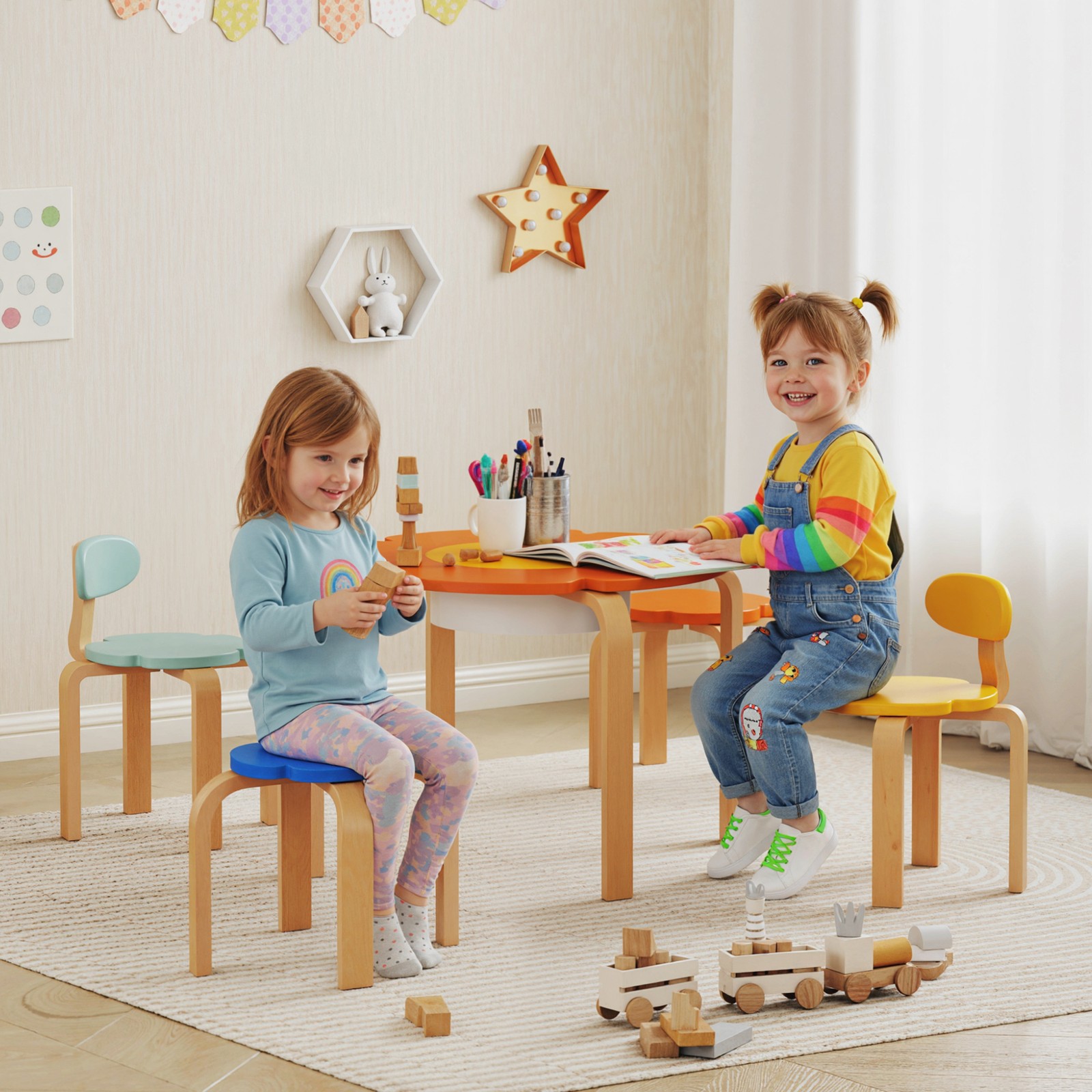 Qaba Kids Table and Chairs Set, 5 Piece Toddler Table and Chair Set gallery