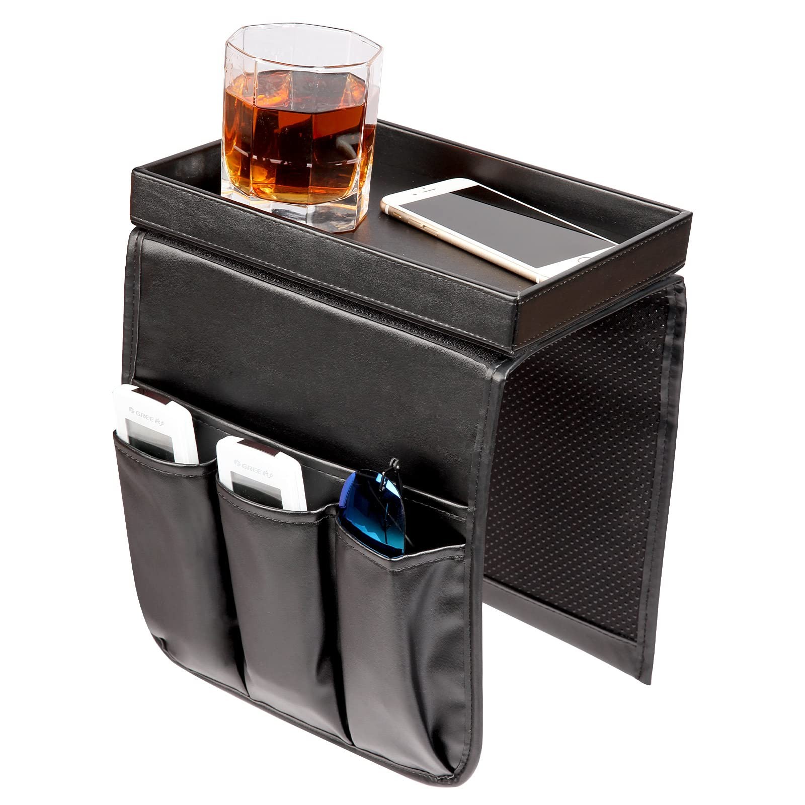Couch Caddy Armchair Detachable Tray Non-Slip PU Leather Remote Holder Black gallery