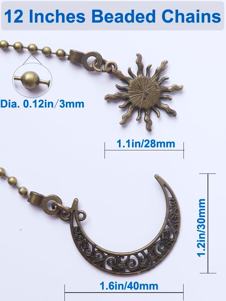 4 Pack Ceiling Fan Pull Chain 12inch Sun & Moon Shaped Ornaments Cord Extension gallery