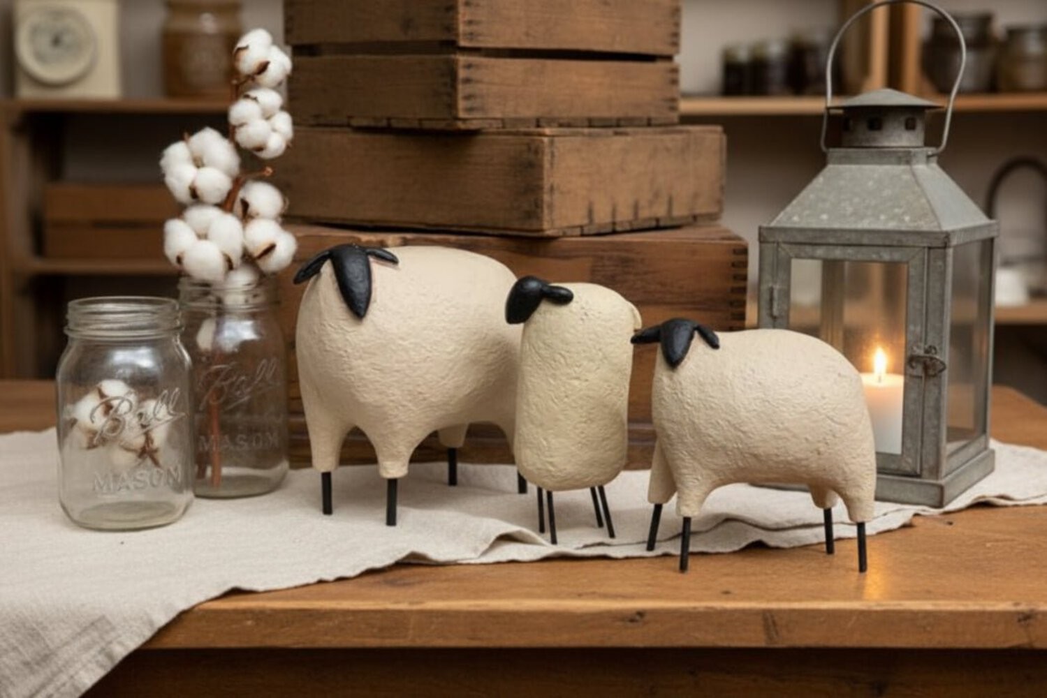Primitive Farmhouse Medium Resin Sheep Figurine gallery