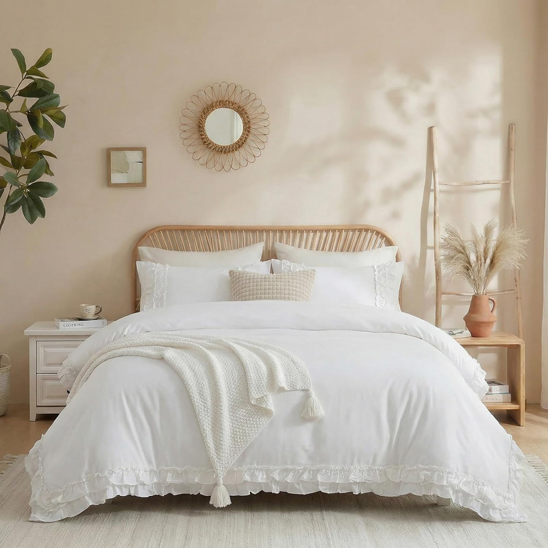 100% Cotton Ruffled Queen Comforter Set - White Farmhouse Chic gallery