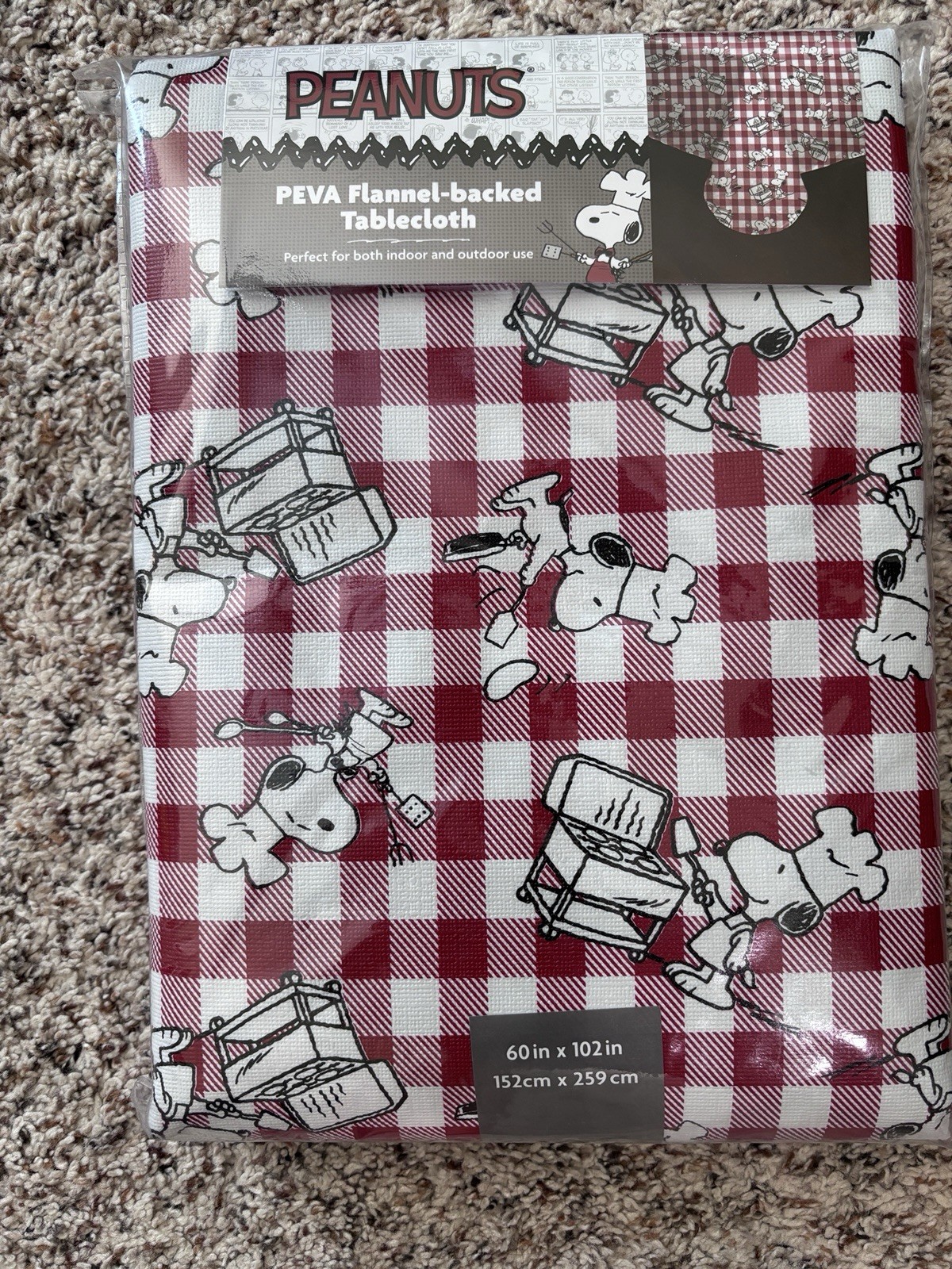 Peanuts Snoopy PEVA Flannel-Backed Tablecloth Cover 60x102" BBQ Grill Chef New gallery
