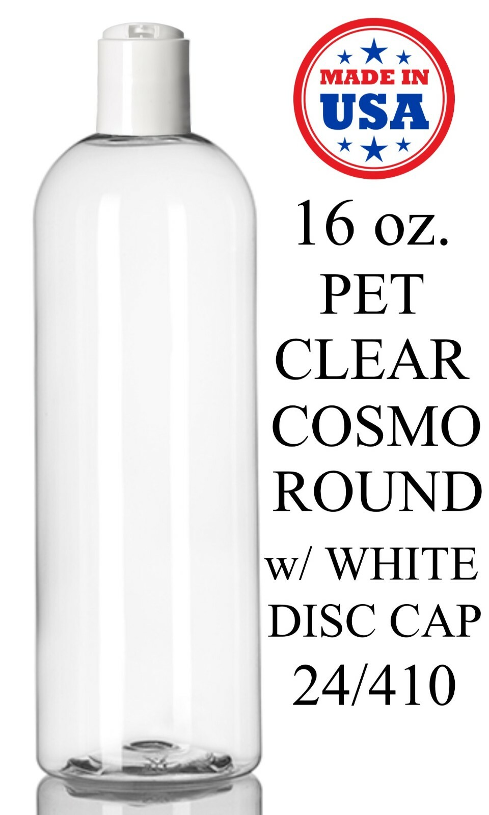 16 oz. Cosmo Round PET Plastic Bottles Empty With White Disc Cap Bulk Lot gallery
