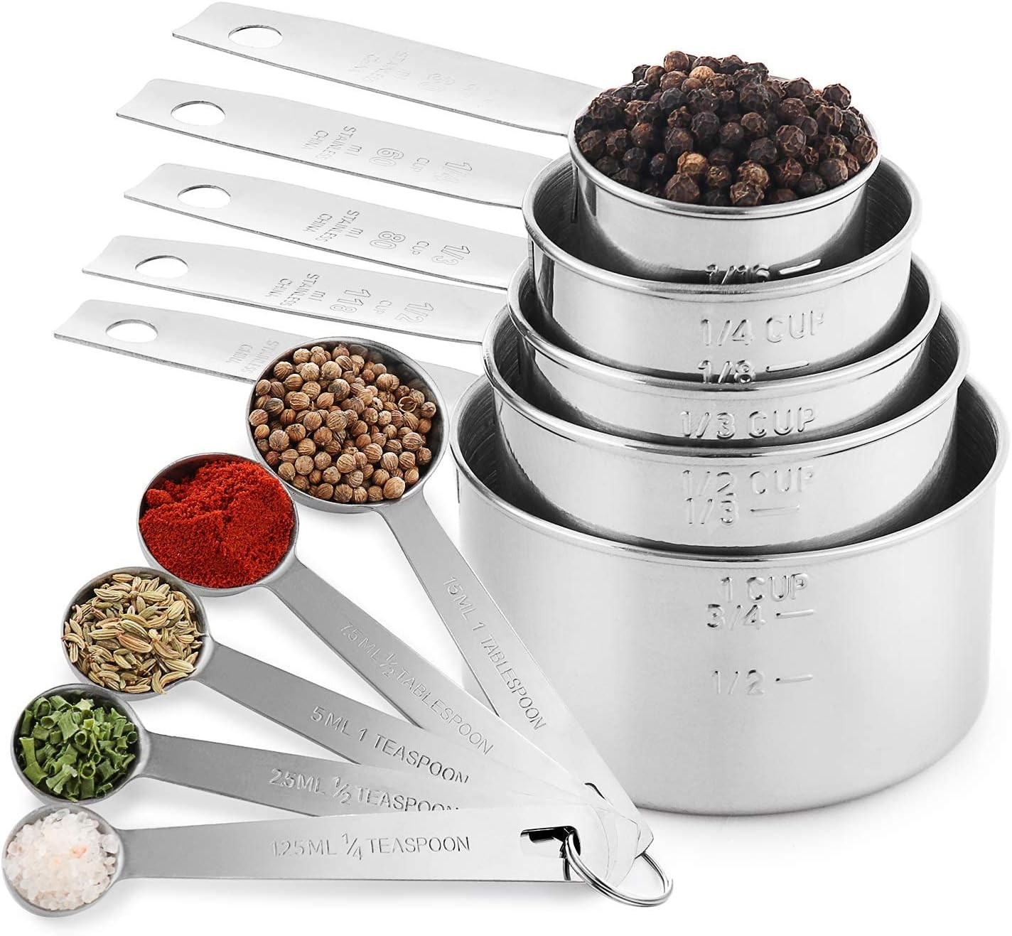 Stainless Steel Measuring Cups And Measuring Spoons 10-Piece Set, 5 Cups gallery