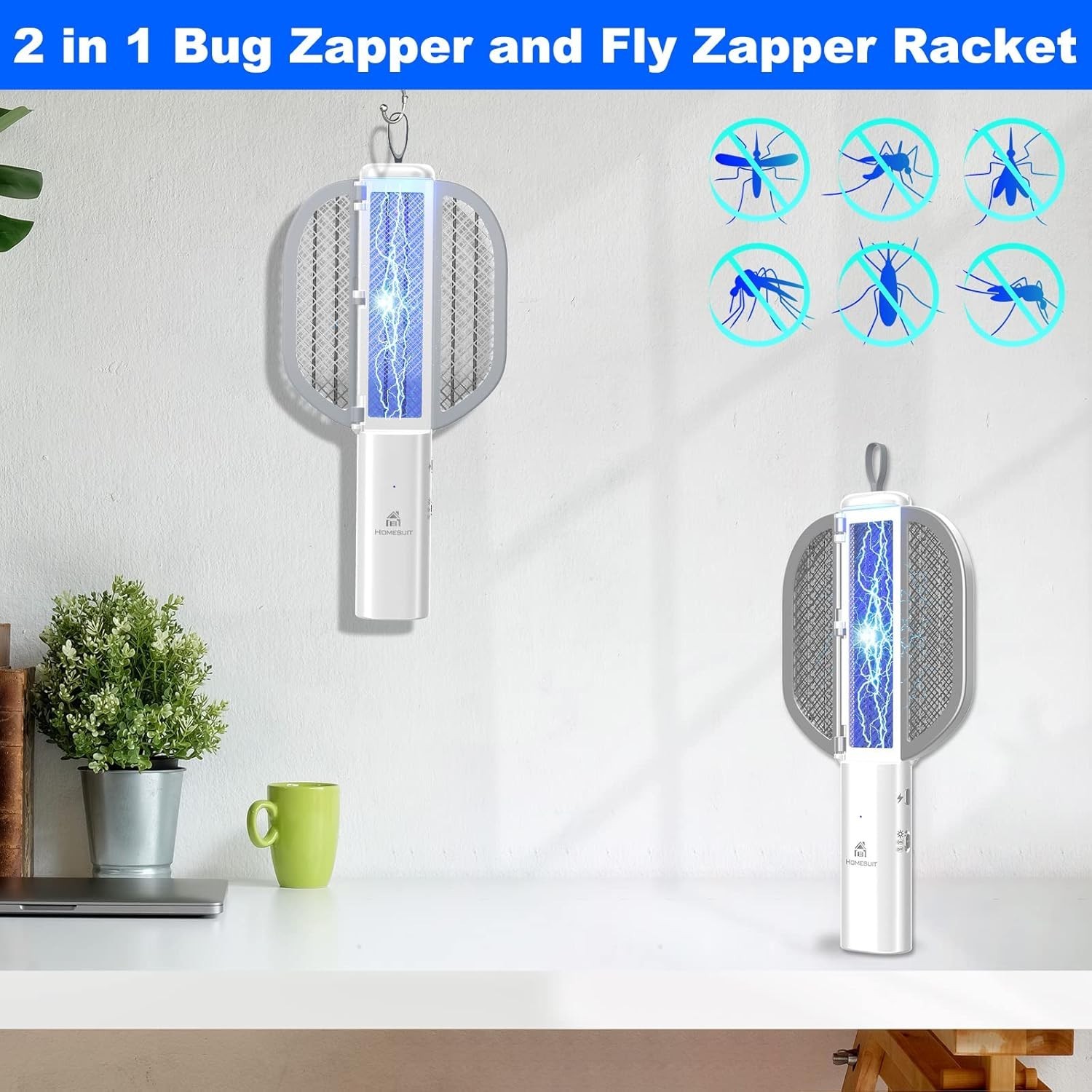 Rechargeable Electric Mosquito Fly Swatter Zapper Pest Insect Tennis Racket NEW gallery