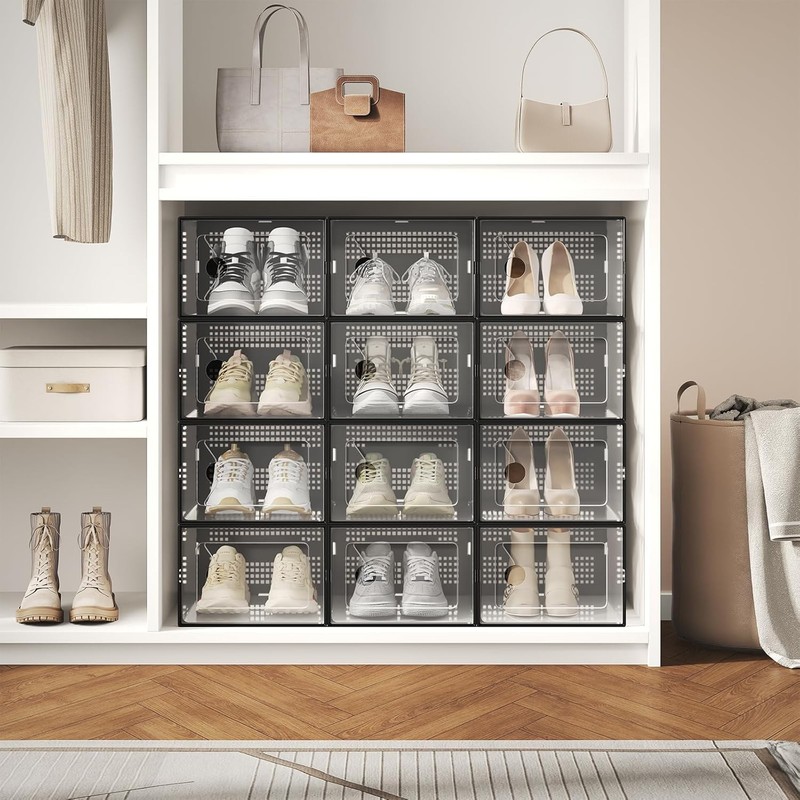 Shoe Storage Box Stackable Clear Shoe Containers Lids Display Sneaker Organizer gallery